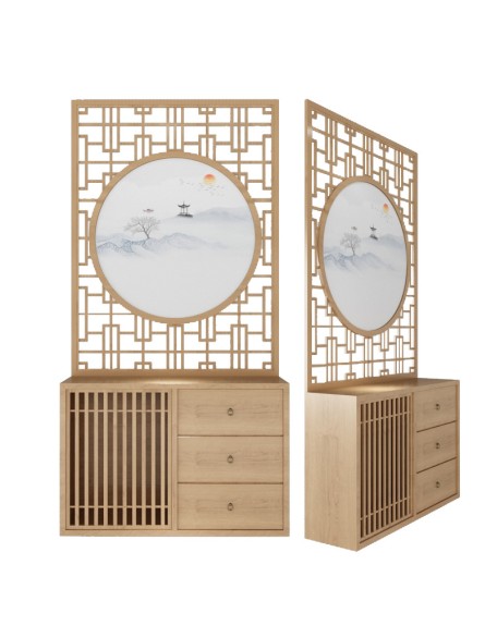 Solid wood landscape painting foyer cabinet