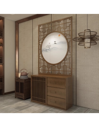 Solid wood landscape painting foyer cabinet