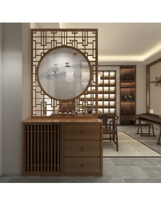 Solid wood landscape painting foyer cabinet