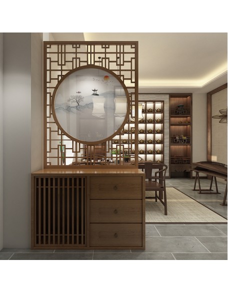Solid wood landscape painting foyer cabinet
