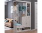 A foyer cabinet with a built-in stool