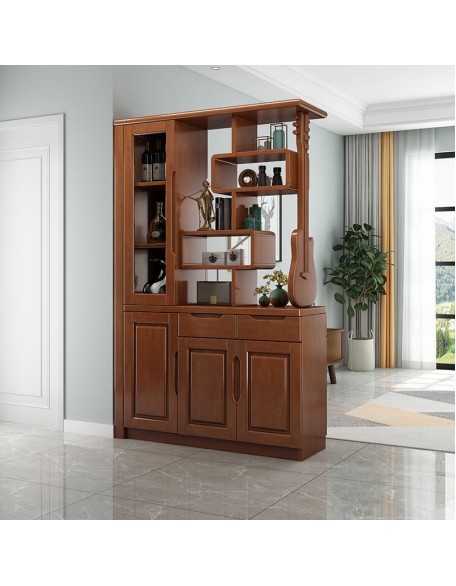 Double sided storage cabinet in the foyer