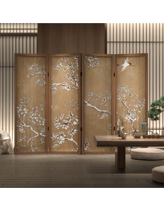 Flying Crane Solid Wood Screen